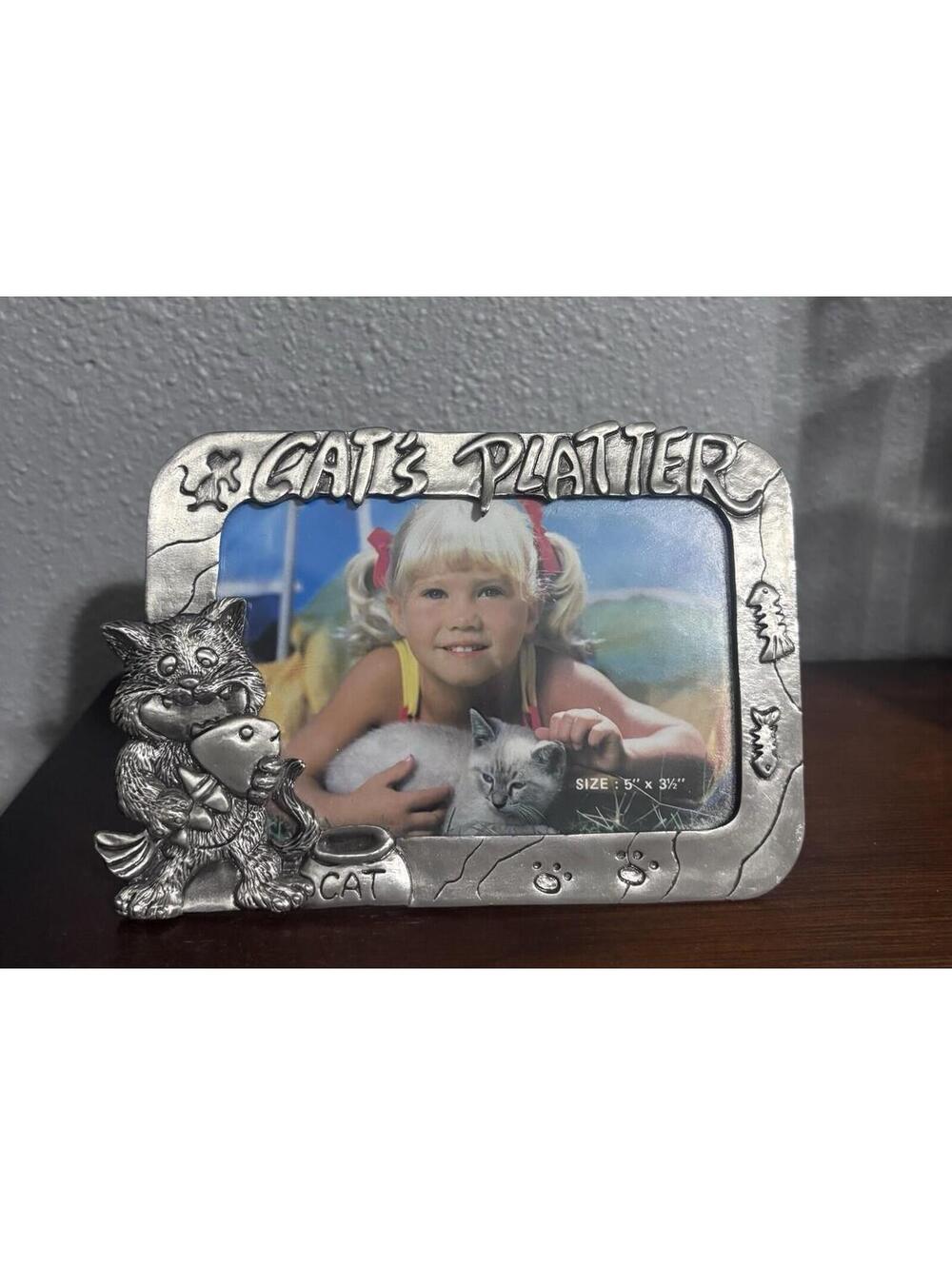 Cat’s Platter Cat Kitty Photo Frame 5x3.5” NWT Pewter